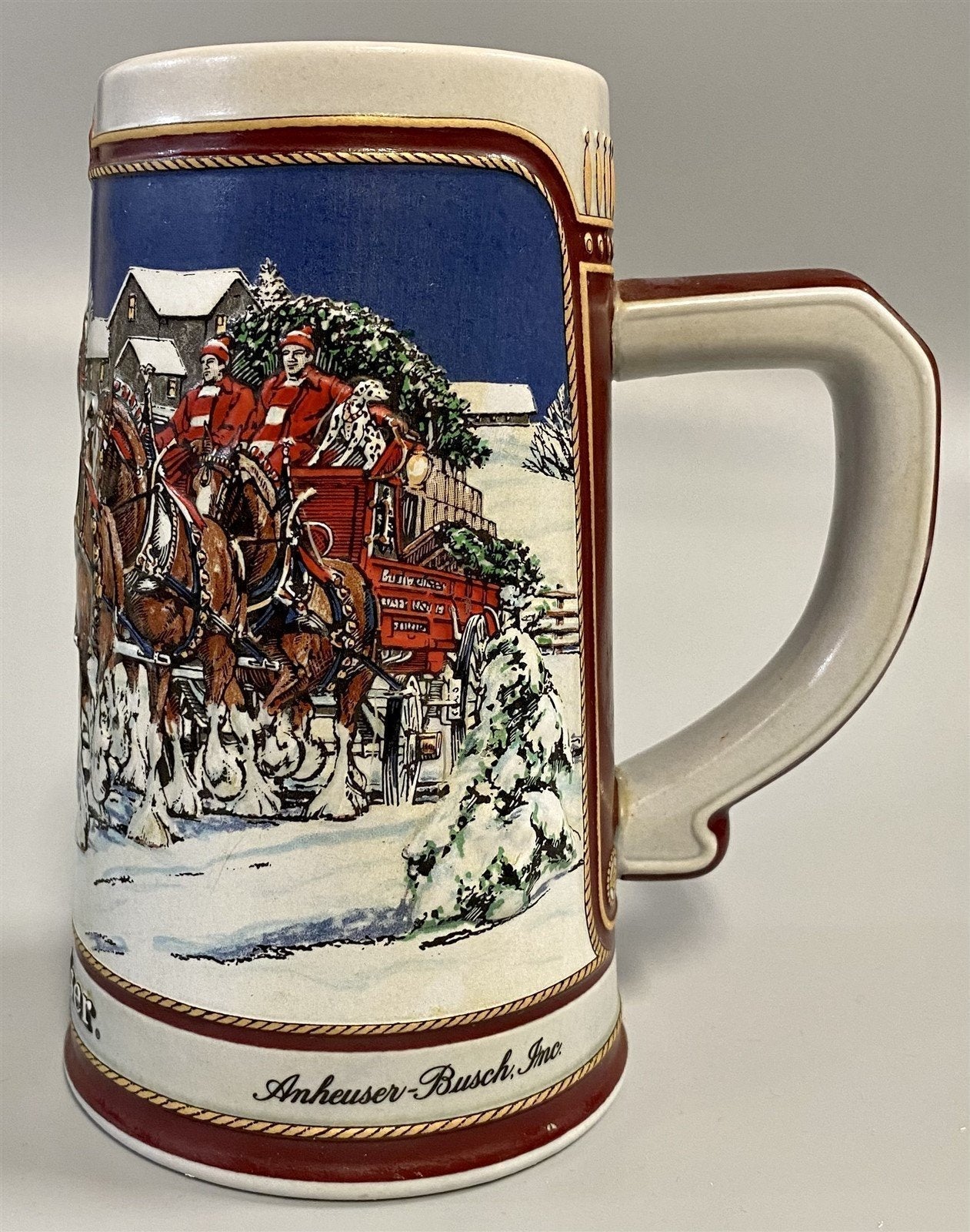 1989 Vintage Limited Edition Budweiser Clydesdales Holiday Tradition Beer Stein