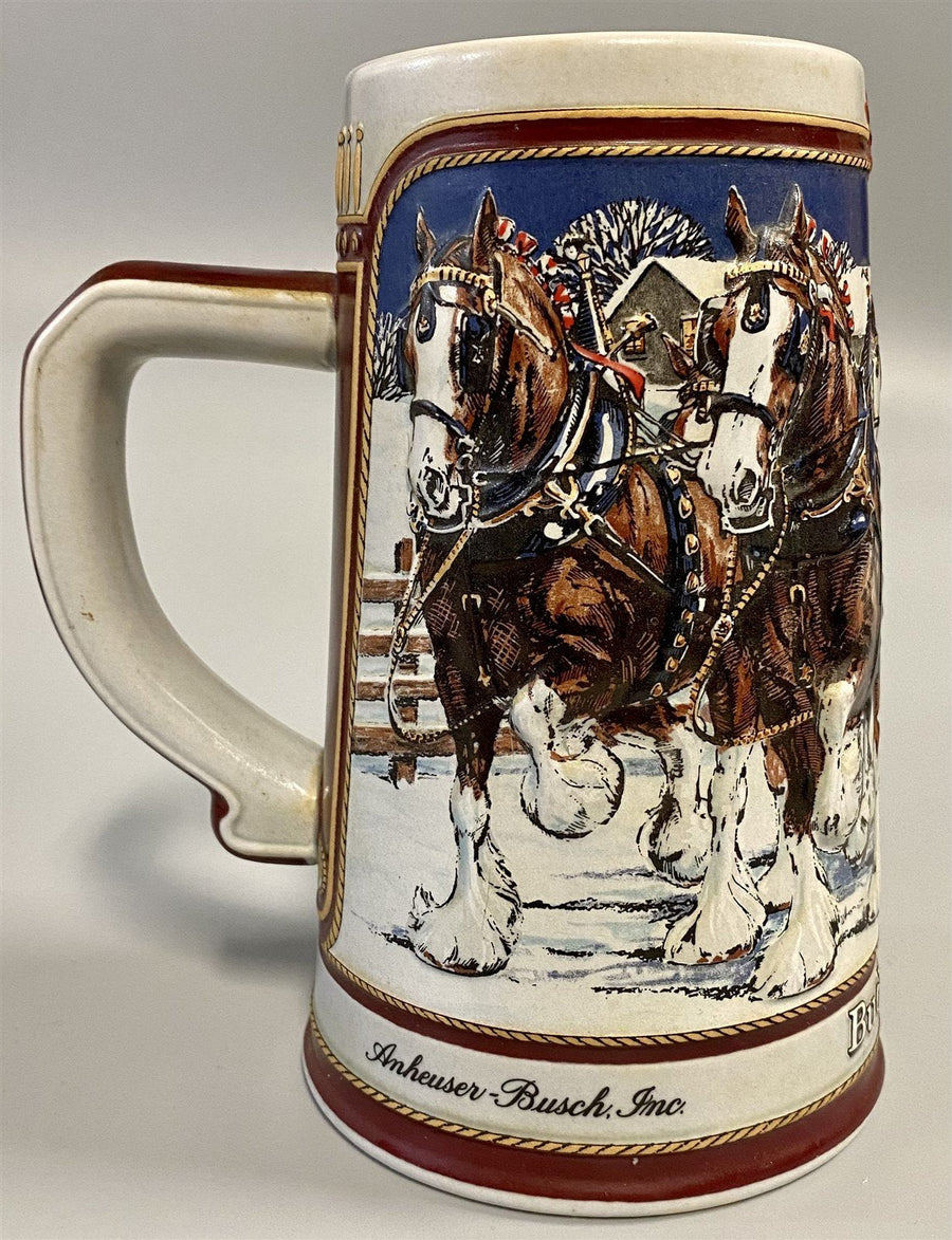 1989 Vintage Limited Edition Budweiser Clydesdales Holiday Tradition Beer Stein