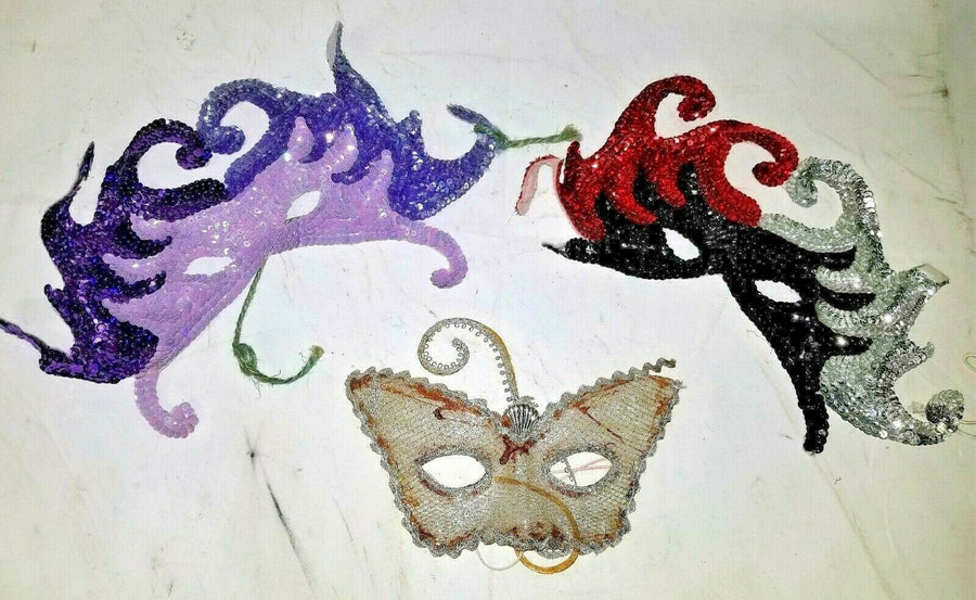 Set of Three Sequined Halloween Masquerade / Theatre Masks