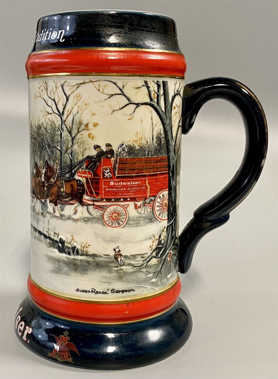 Limited Edition 1990 Vintage Holiday Tradition Budweiser Clydesdales Beer Stein