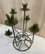 Vintage Metal Green Flower Shaped Candelabra Candlestick Holder Centerpiece