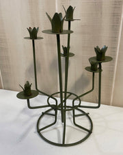 Vintage Metal Green Flower Shaped Candelabra Candlestick Holder Centerpiece