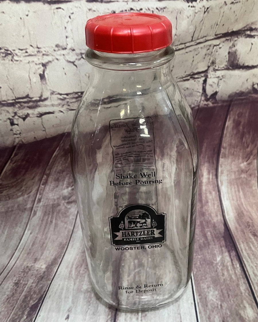 Vintage Hartzler Family Dairy Glass Milk Bottle Wooster Ohio Primitive Decor