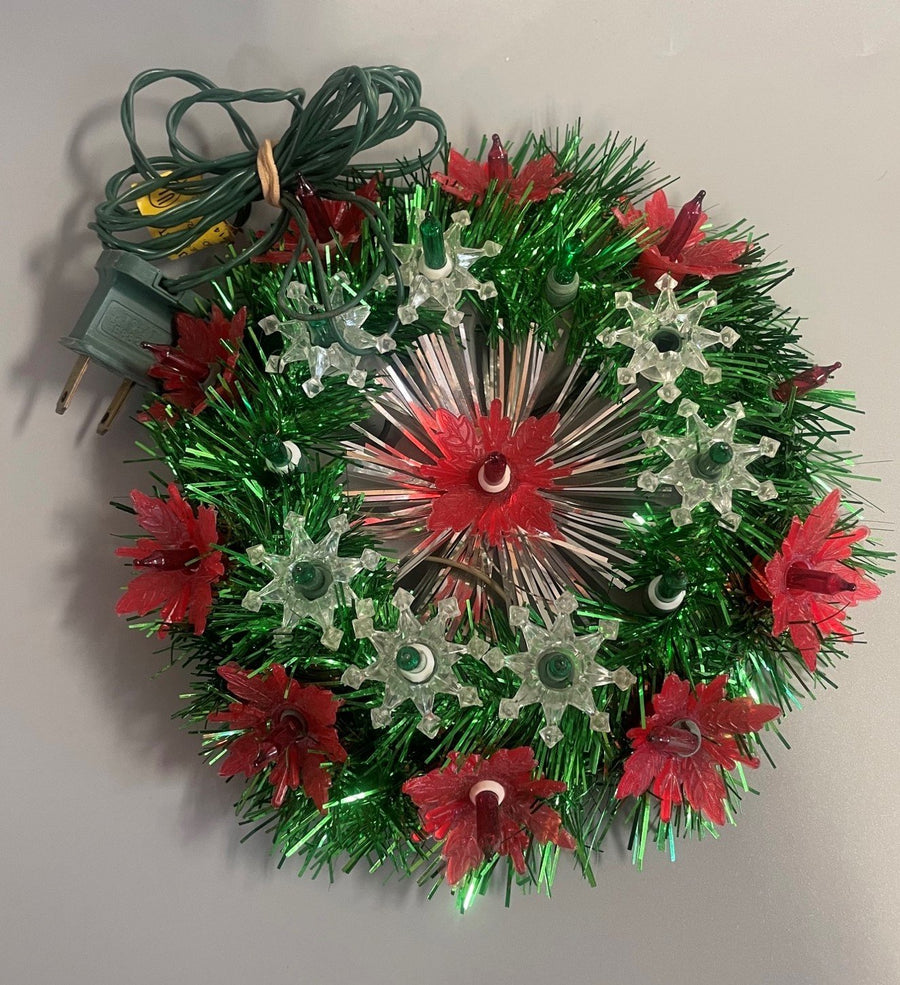 Vintage Mid Century Plug In Poinsettia Holiday Christmas Wreath