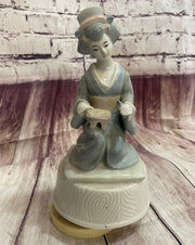 Vintage Blanc De Chine Style Porcelain Geisha Girl Figurine Music Box Korea