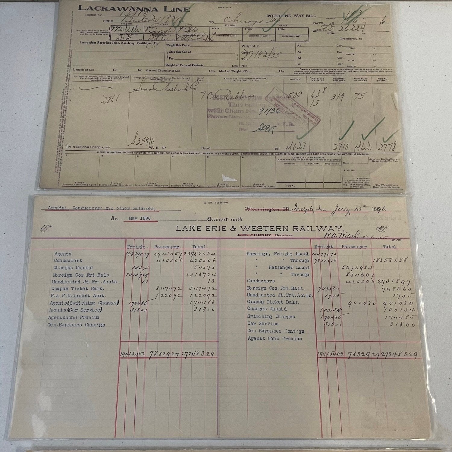 Antique Railroad Company Interline Way-bill Inventory Sheets