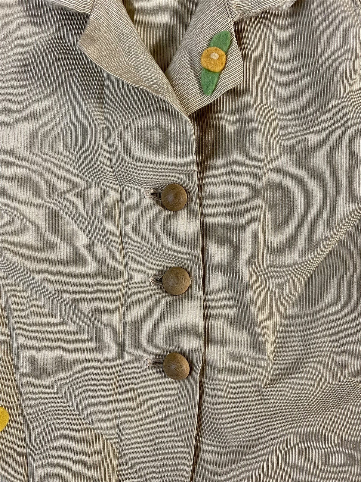Handmade Vintage Children's (or Doll) Tan Ribbed Felt Detailed Jacket