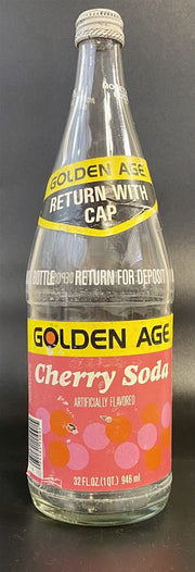 RARE 1980s Vintage 32 oz. Golden Age Cherry Soda Glass Bottle