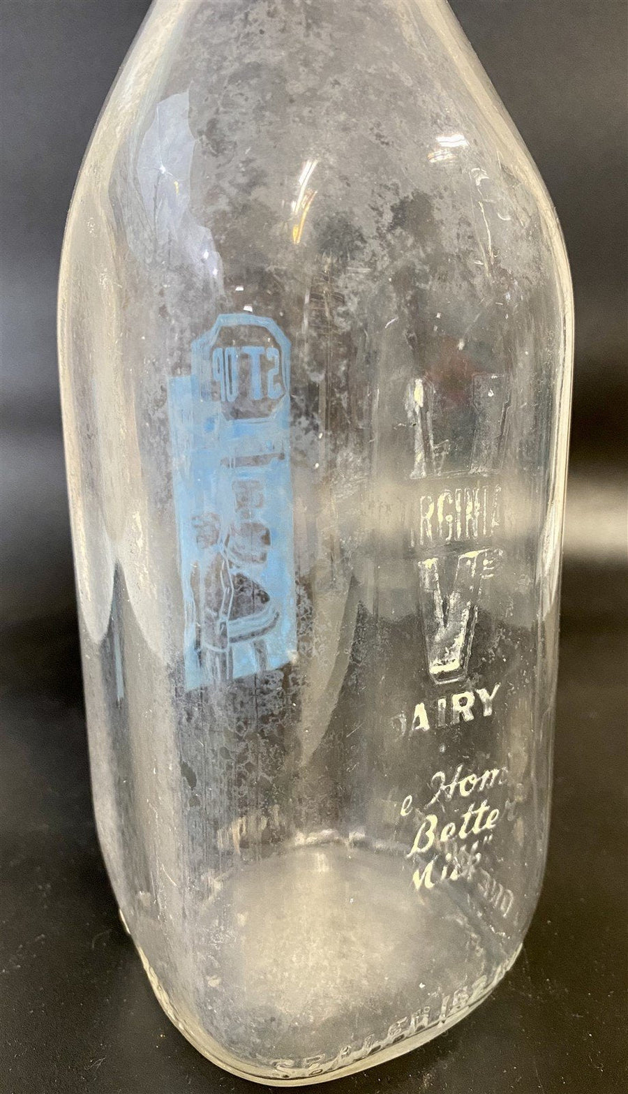 2 Vintage Early 1970's Virginia Dairy One Quart Pyroglazed Glass Milk Bottles