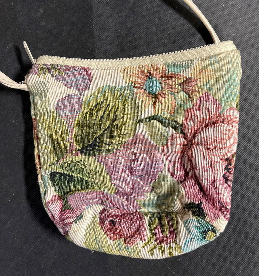 Vintage Style Stitched Flower Print Long Strap Small Purse