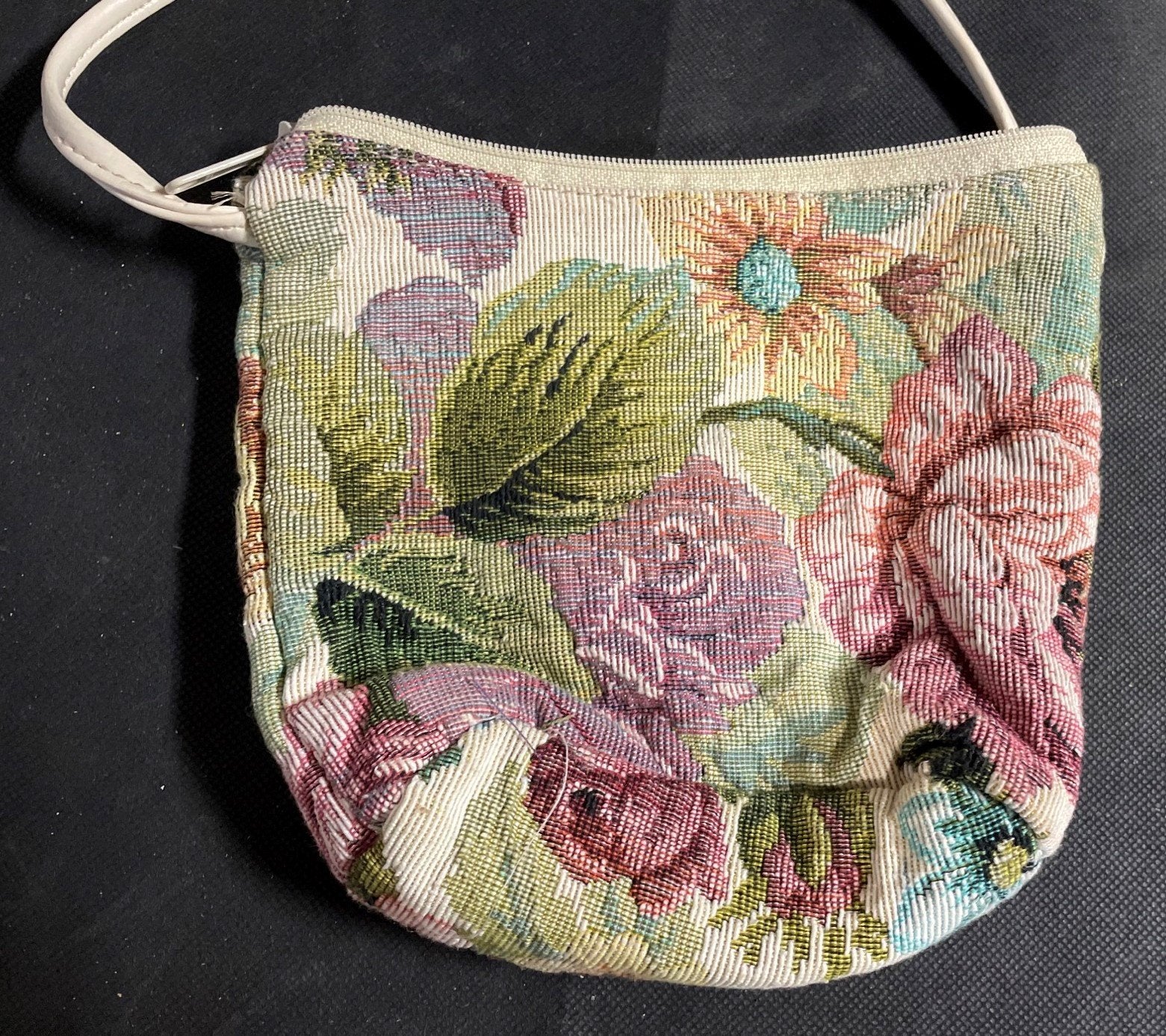 Vintage Style Stitched Flower Print Long Strap Small Purse