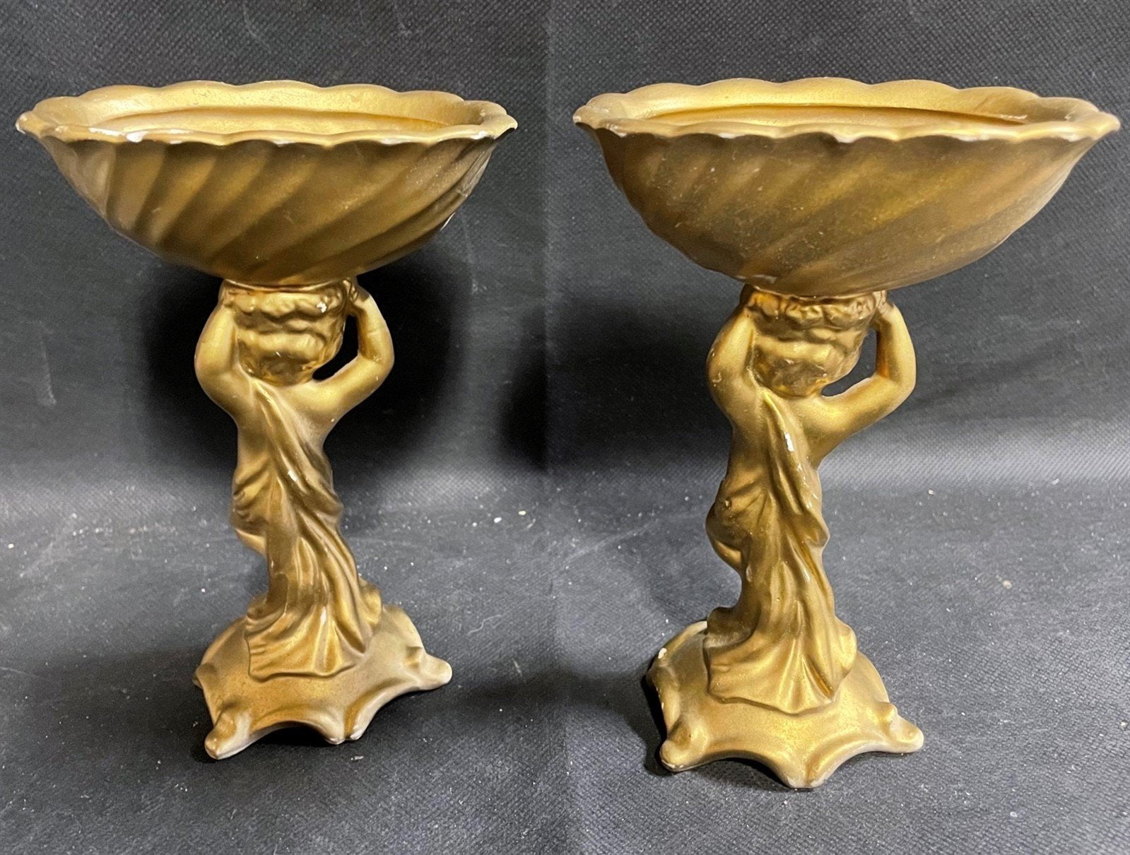 Vintage Painted Gold Ceramic Cherub Figurine Decorative Planters