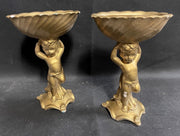 Vintage Painted Gold Ceramic Cherub Figurine Decorative Planters