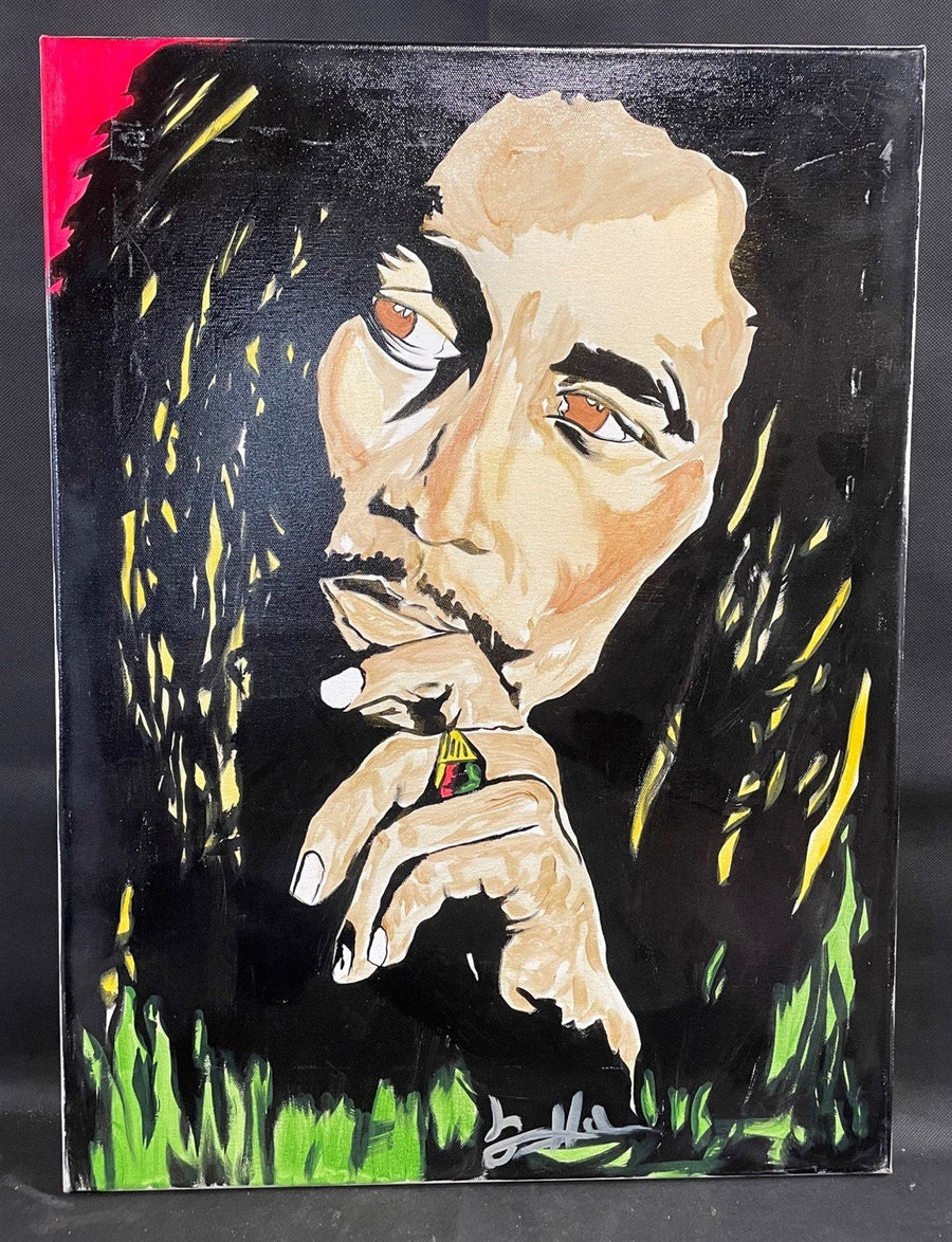 Original Artist Hand Painted Bob Marley Profile Canvas Wall Decor
