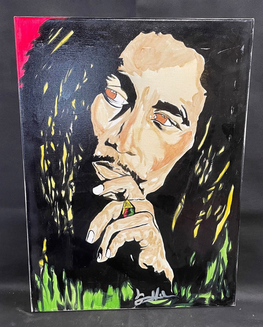 Original Artist Hand Painted Bob Marley Profile Canvas Wall Decor