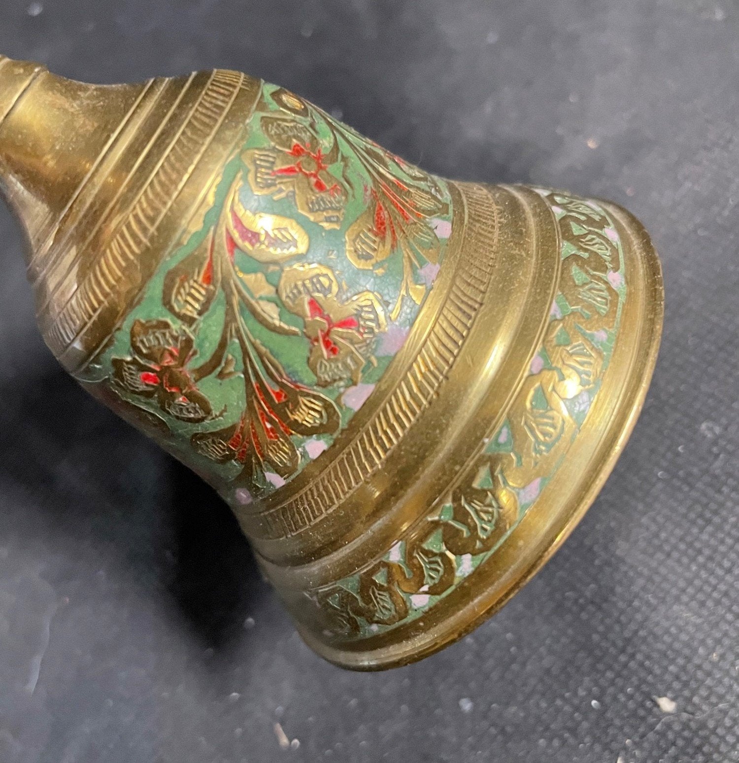 Vintage Decorative Brass Bell Colorful Flower Pattern Made in India
