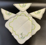 4 Vintage Hand Cross Stitched Floral Design Linen Cloth Napkins