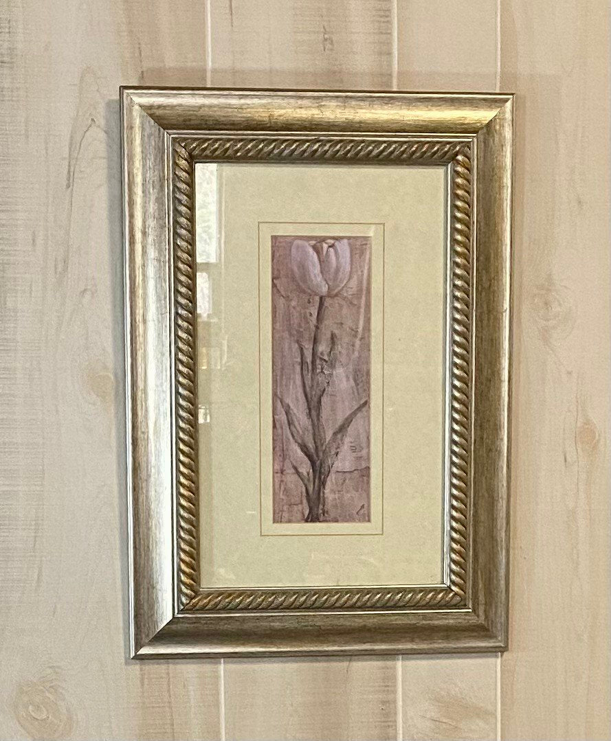 Framed and Matted Black and White Sketched Tulip Wall Art Hanging Made in Canada