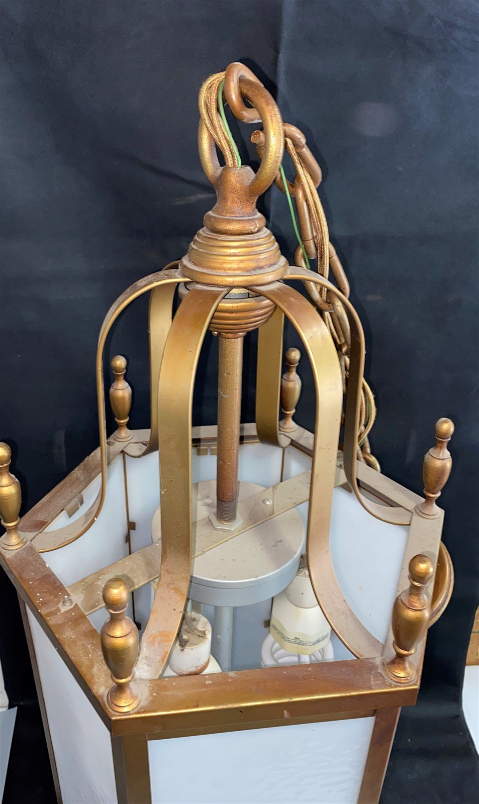 MCM Mid Century Brass Hanging Pendant Lamp Chandelier