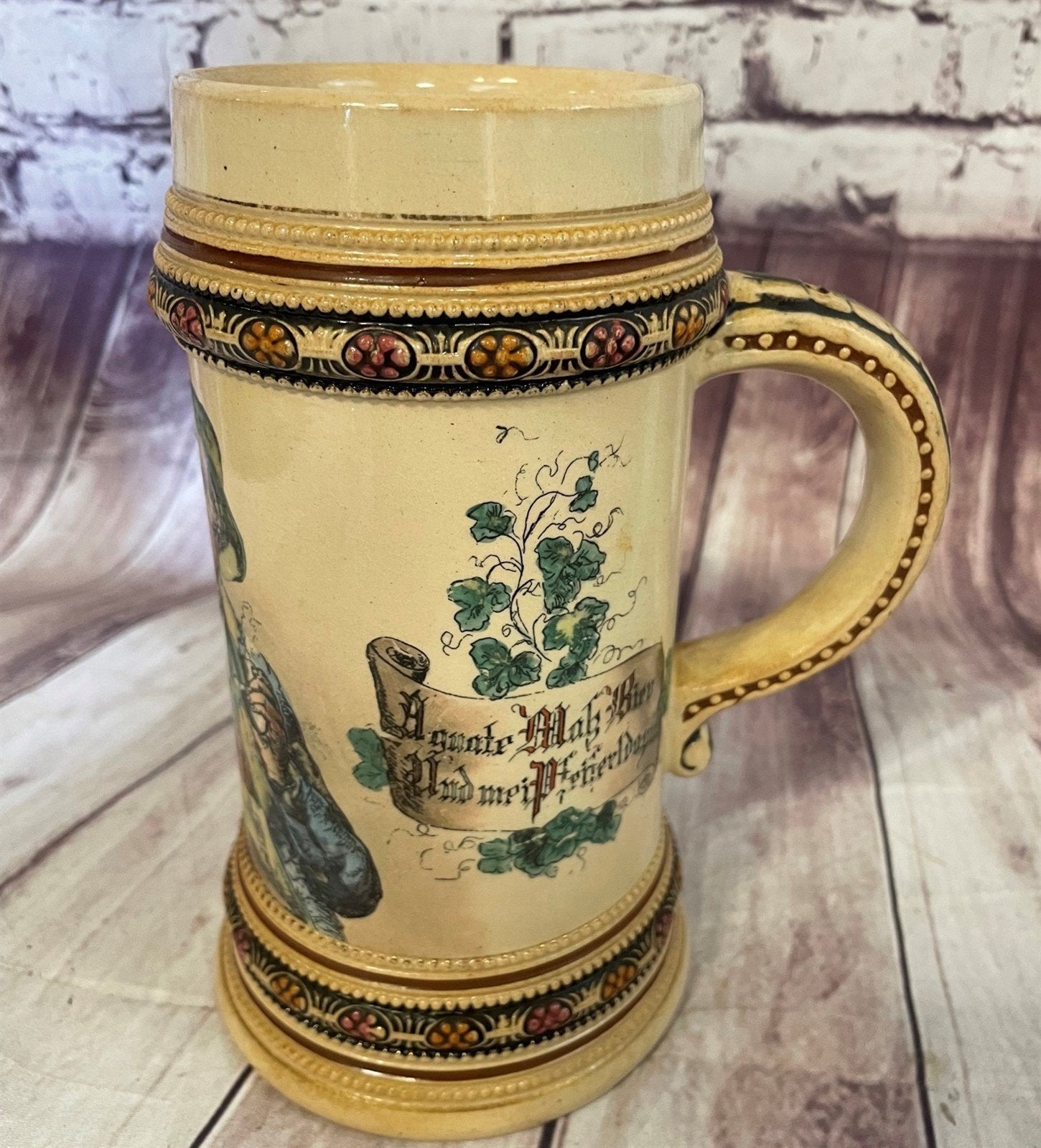 Vintage Ornate German Well Crafted Hand Painted Beer Stein Mug