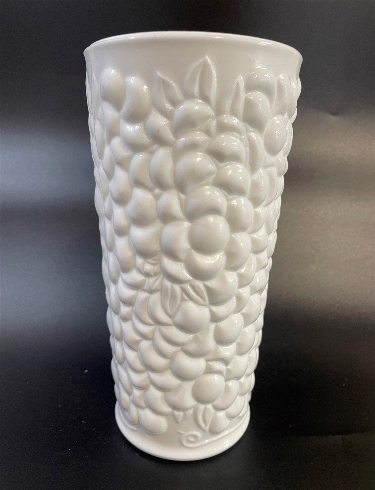 Vintage Milk Glass Pebble Pattern Unique Floral Vase Decor 8in