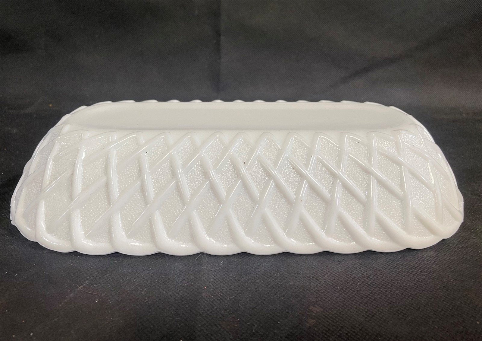 Vintage Decorative Long Milk Glass 10in Trinket Candy Dish