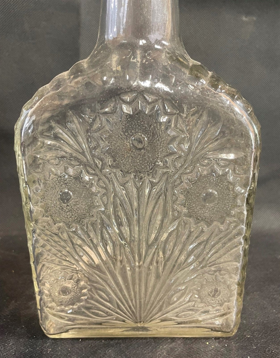 Antique Mid Century Embossed Flower Liquor Bottle Glass Decanter