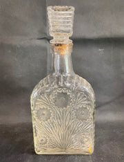 Antique Mid Century Embossed Flower Liquor Bottle Glass Decanter