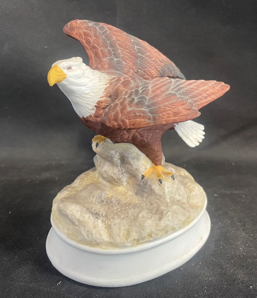 Vintage Ceramic Gorham Bald Eagle Figurine Wind Up Music Box