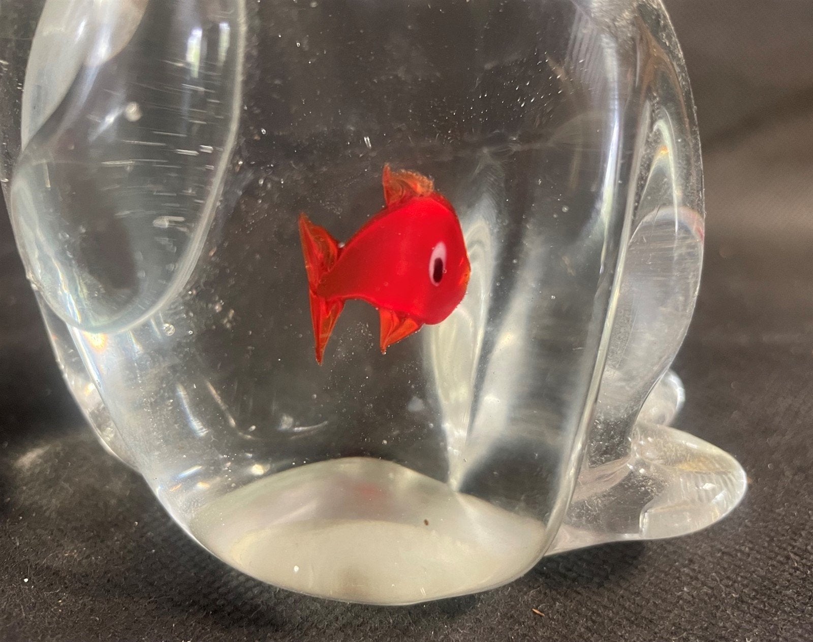 Vintage Glass Cat Kitten Figurine 6inch Paperweight with Red Goldfish