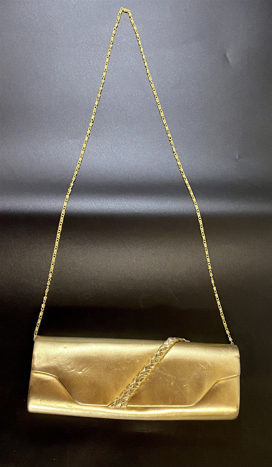 Long Vintage Gold Formal Evening Clutch Purse with Removeable Chain Strap