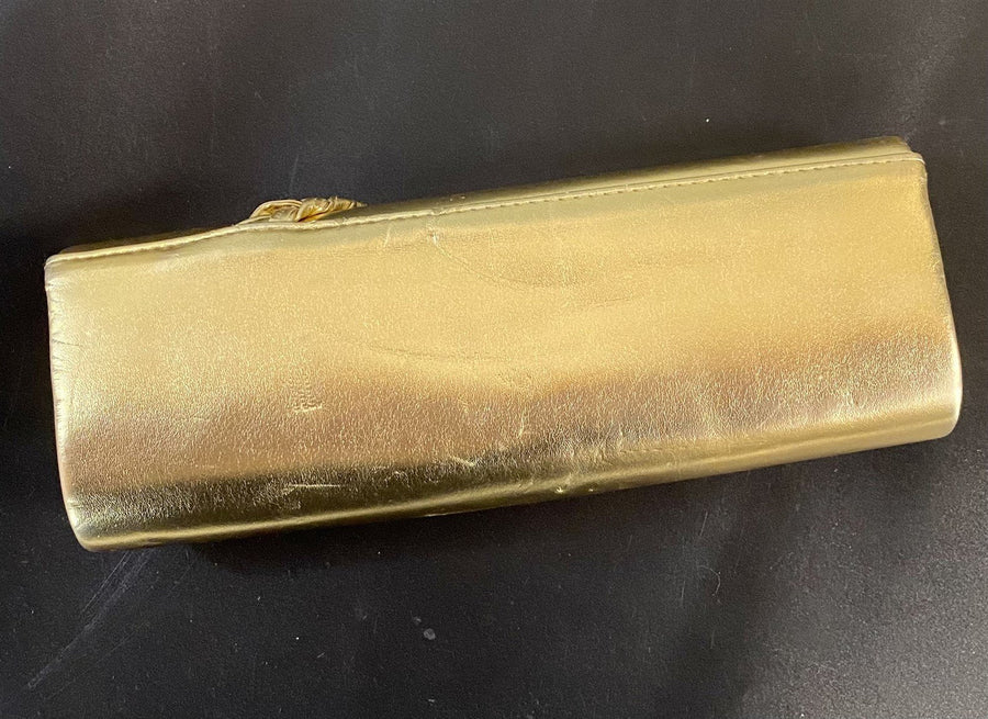 Long Vintage Gold Formal Evening Clutch Purse with Removeable Chain Strap