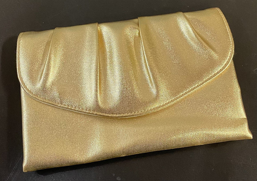 Vintage Gold Pleather Snap Closure Strapless Formal Evening Clutch Purse Handbag