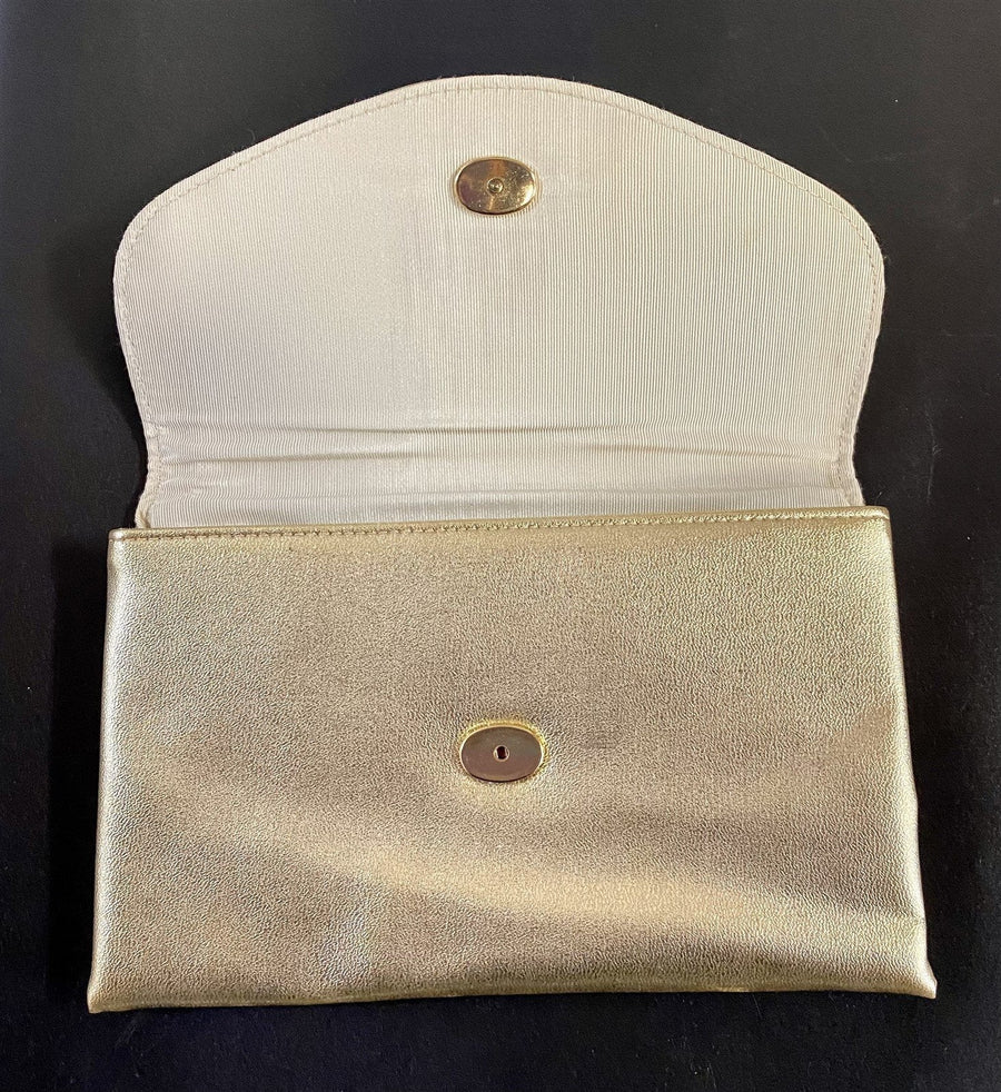Vintage Gold Pleather Snap Closure Strapless Formal Evening Clutch Purse Handbag