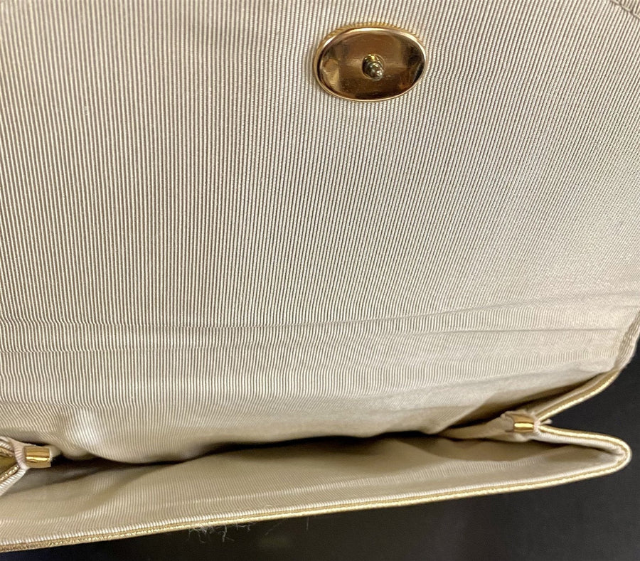 Vintage Gold Pleather Snap Closure Strapless Formal Evening Clutch Purse Handbag
