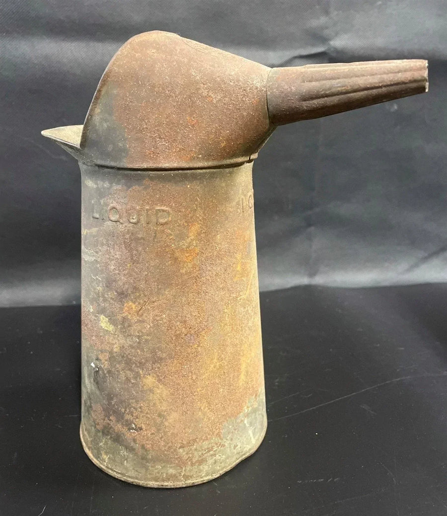 Antique Triplex Galvanized Rustic Auto Oil 1 Quart Metal Tin Can