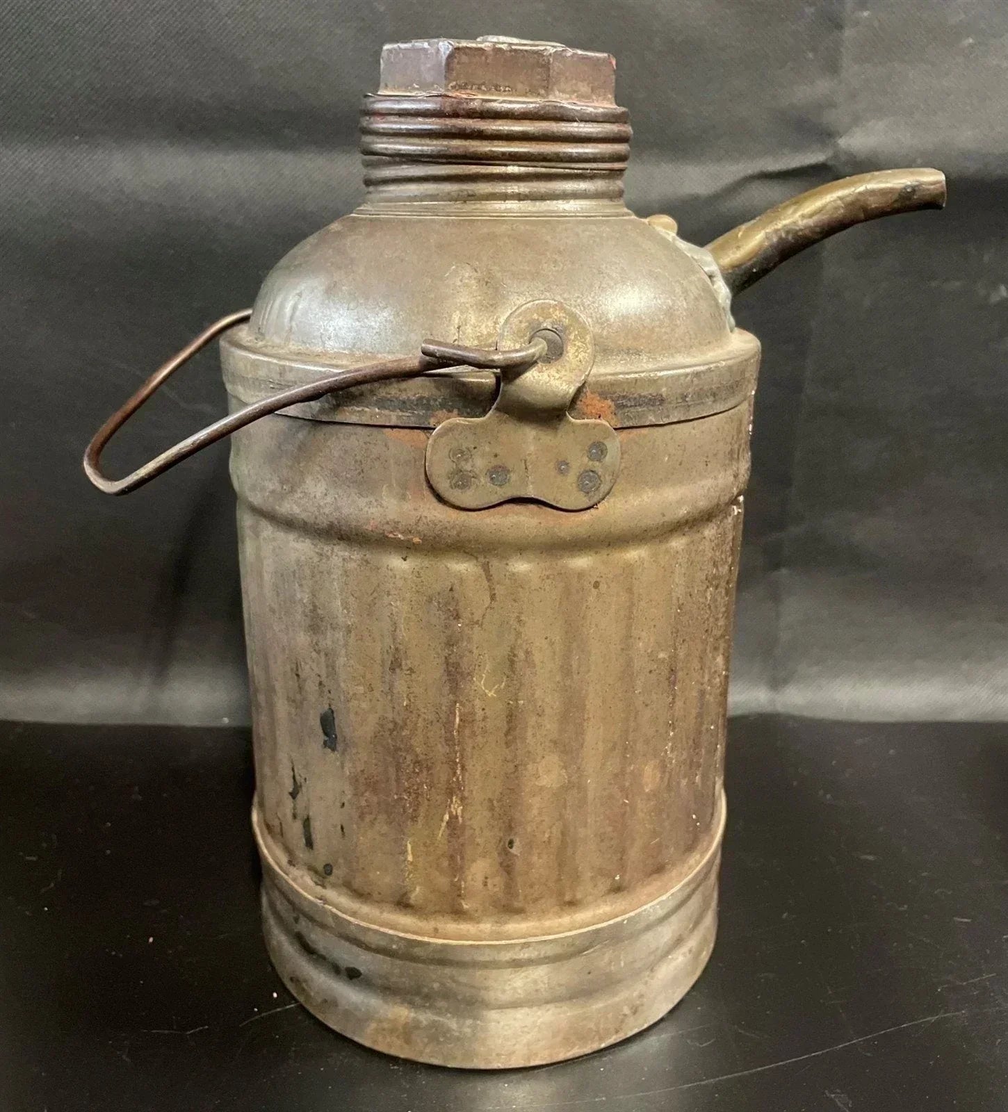 Antique Metal Oil Kerosene Gas Can with Spout and Handle Rustic Primitive Decor