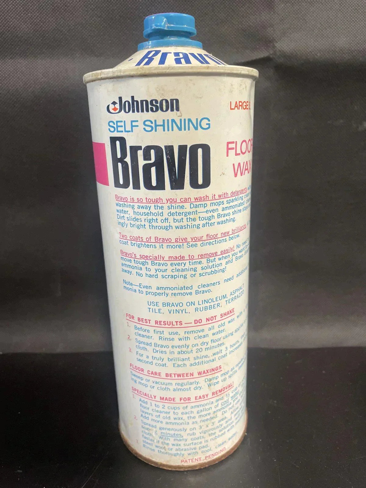 Vintage One Pint Johnson Bravo Floor Wax Metal Tin Can