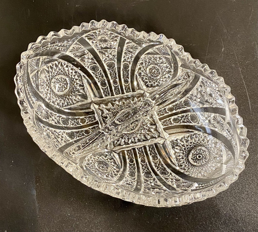Imperial USA Leaded Crystal Divided Sawtooth Relish / Olive / Candy Dish