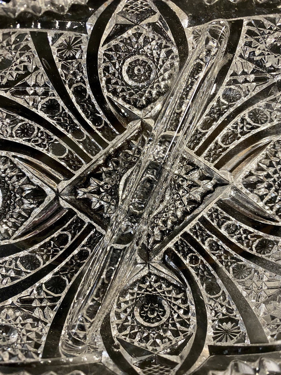 Imperial USA Leaded Crystal Divided Sawtooth Relish / Olive / Candy Dish