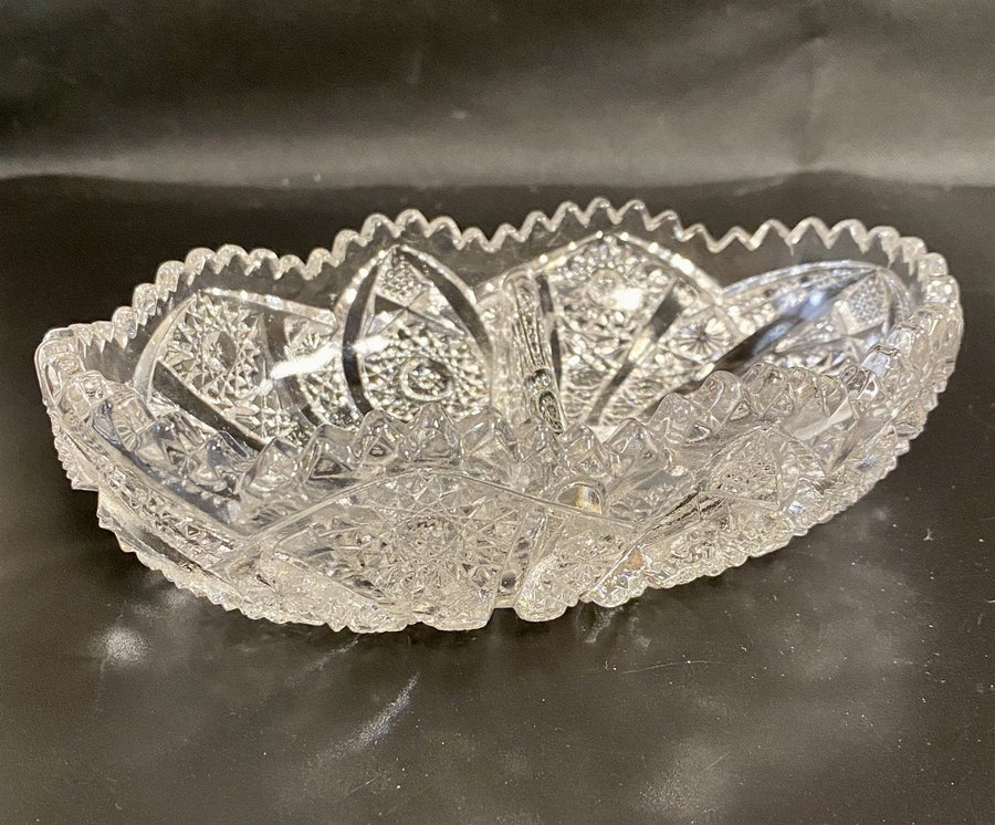 Imperial USA Leaded Crystal Divided Sawtooth Relish / Olive / Candy Dish