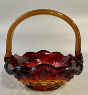 Square Star Cut Vintage Amberina Indiana Glass Basket Design Candy or Nut Dish