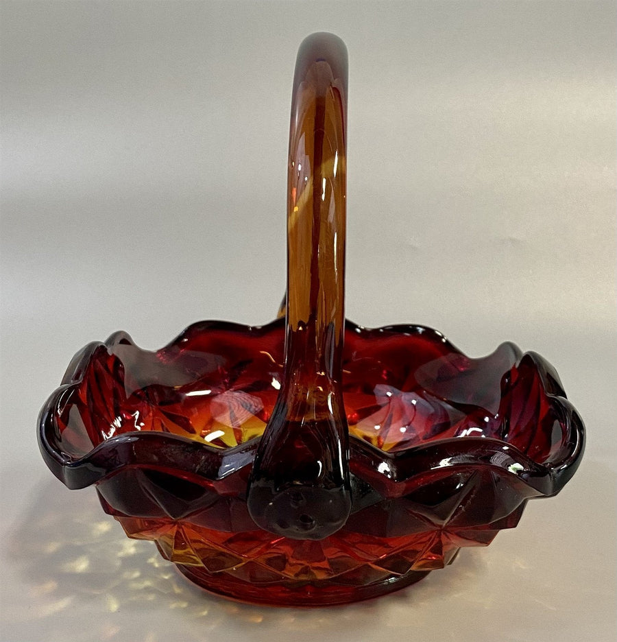Square Star Cut Vintage Amberina Indiana Glass Basket Design Candy or Nut Dish