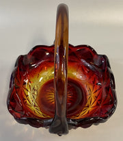 Square Star Cut Vintage Amberina Indiana Glass Basket Design Candy or Nut Dish