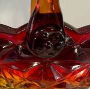 Square Star Cut Vintage Amberina Indiana Glass Basket Design Candy or Nut Dish