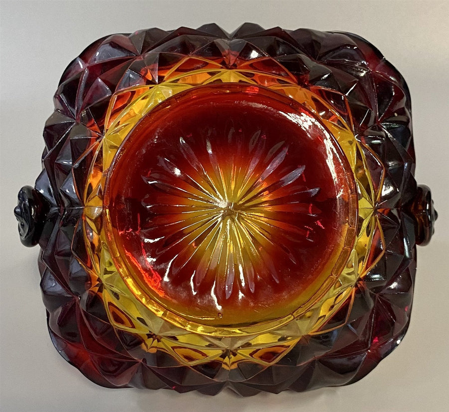 Square Star Cut Vintage Amberina Indiana Glass Basket Design Candy or Nut Dish