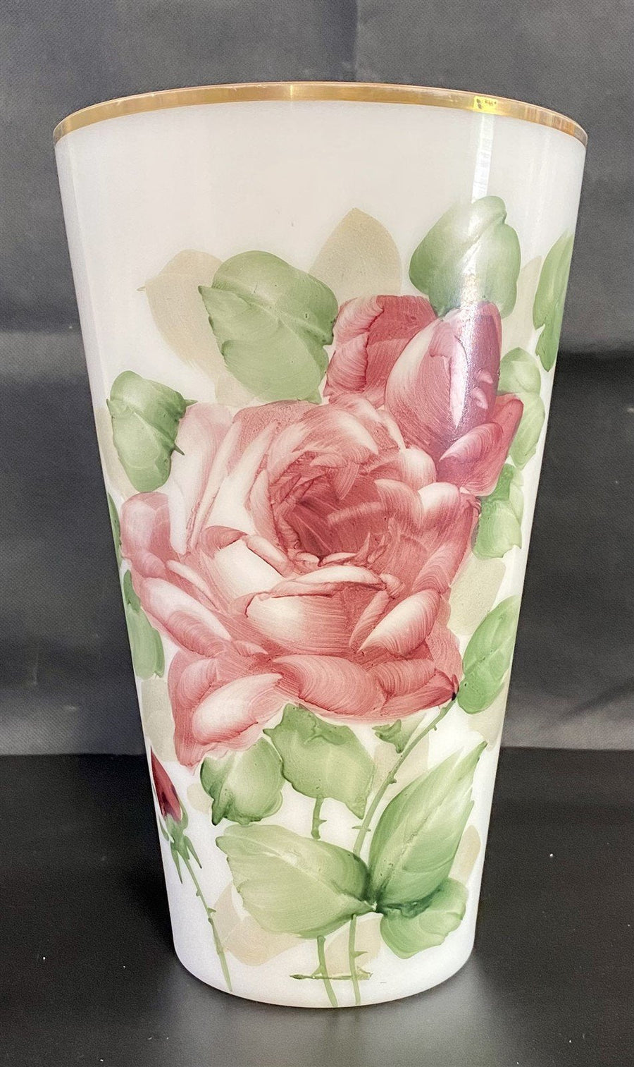 RARE Pittsburgh Lamp and Glass Hand Painted and Signed Large Rose Patterned Vase