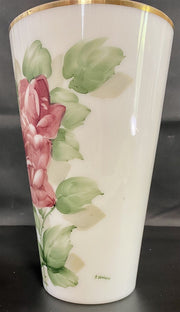 RARE Pittsburgh Lamp and Glass Hand Painted and Signed Large Rose Patterned Vase