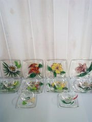 Hand Painted Glass Garden Lunch Set Cottage Chic 21pcs