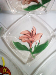 Hand Painted Glass Garden Lunch Set Cottage Chic 21pcs
